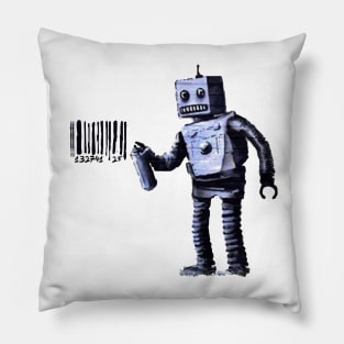 BANKSY Robot Spray Painting Barcode Pillow