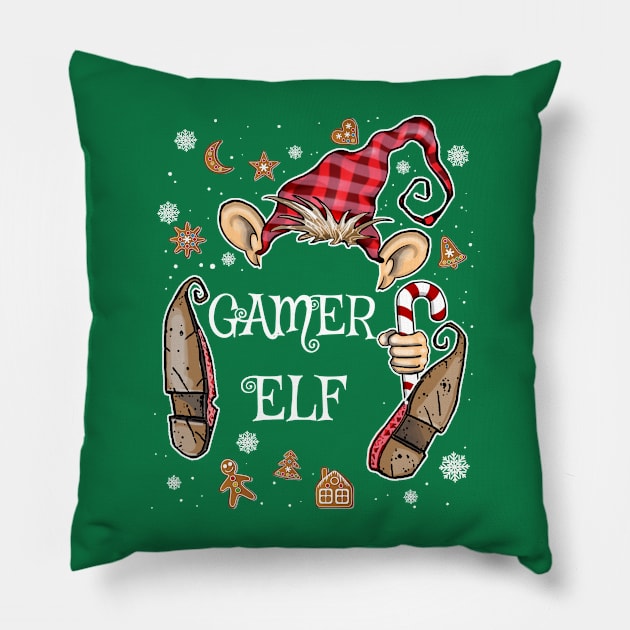 Cute Gamer Elf Xmas Gnome Costume Pillow by ArtedPool