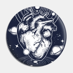 Space heart Blue and White surrounded by planets Pin