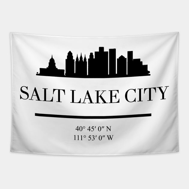 SALT LAKE CITY UTAH BLACK SILHOUETTE SKYLINE ART Tapestry by deificusArt