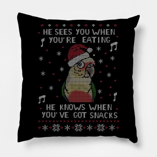 Christmas Snack Male pineapple conure Pillow by FandomizedRose