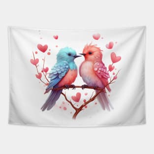 Valentine Kissing Cuckoo Bird Couple Tapestry