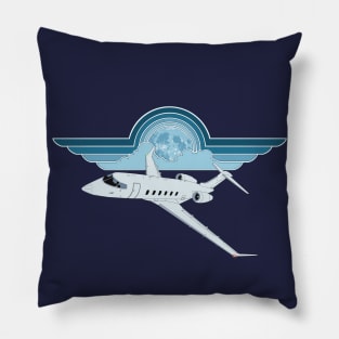 Bombardier Challenger 350 Jet Night Flight Pilot Wings Retro Aviation Design Pillow