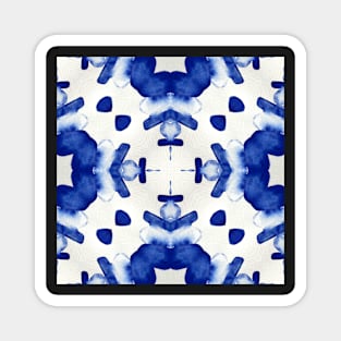 Abstract cobalt blue watercolour stones set into a mosaic tile mandala style Magnet