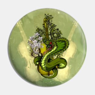 Wonderful violin with awesome snake and flowers Pin