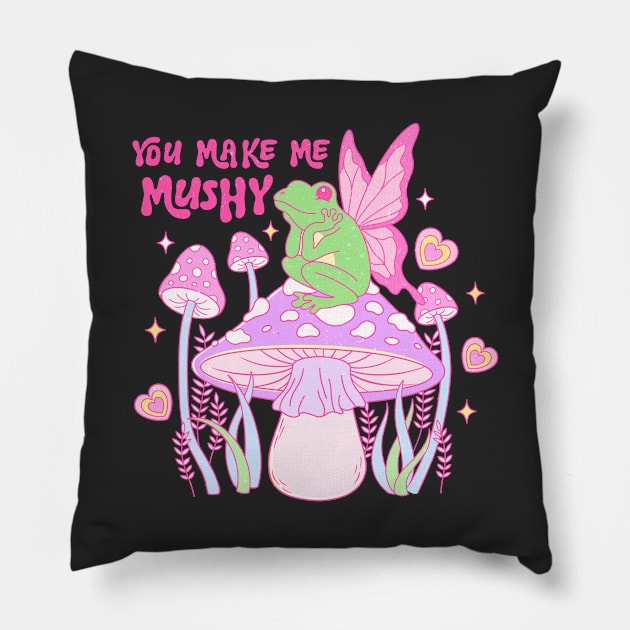 You Make Me Mushy Frog Love Pillow by Nessanya