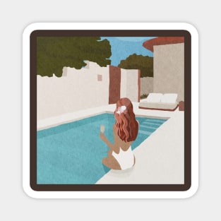 Girl near the swimming pool, Self isolation Magnet