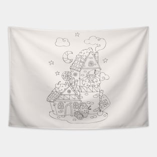 Fairytale castle. Funny princess in the tower.T-shirt for coloring Tapestry