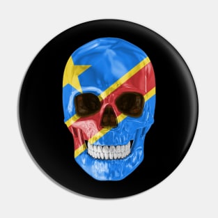 Democratic Republic Of Congo Flag Skull - Gift for Congolese With Roots From Democratic Republic Of Congo Pin