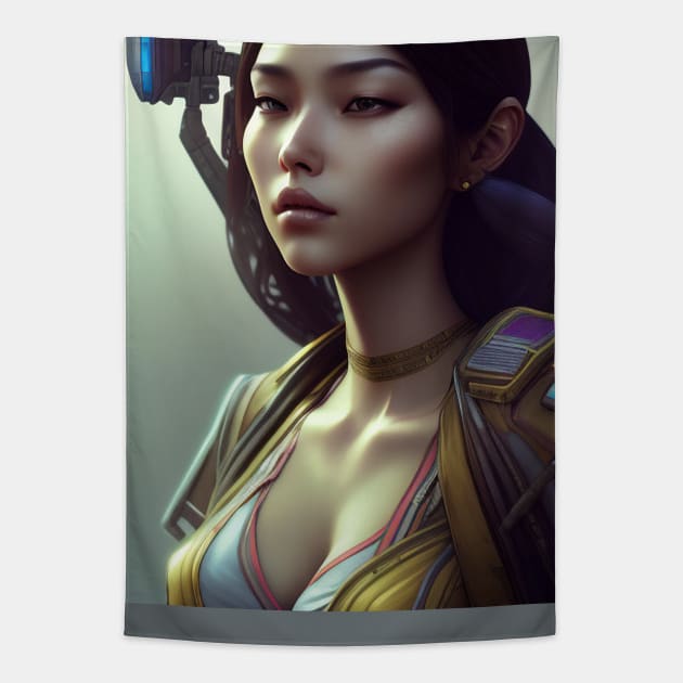 cyber girl with camera Tapestry by animegirlnft