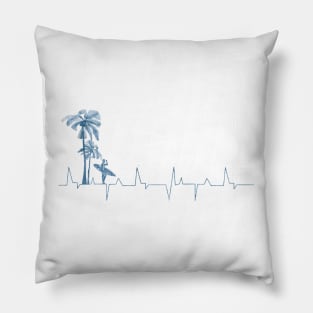 Heartbeat Surfer and Palm Trees Blue Pillow