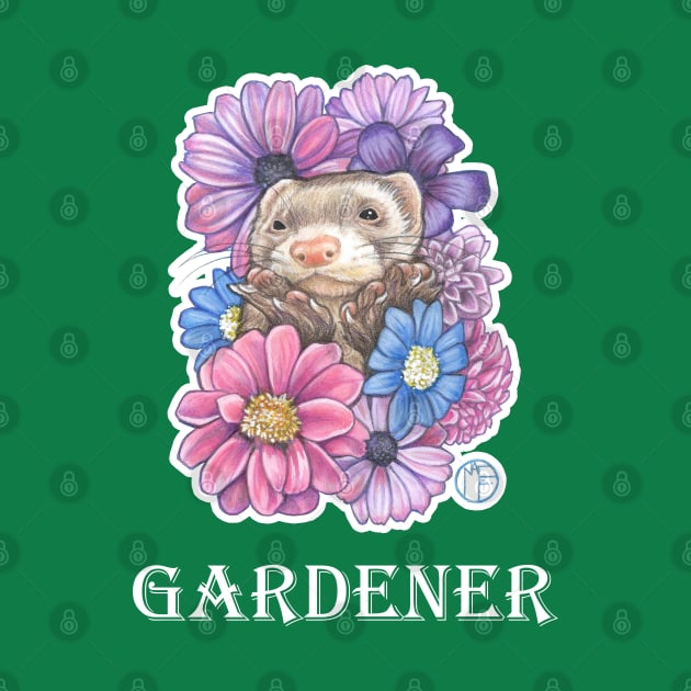 Ferret And Flowers - Gardener - White Outlined Version by Nat Ewert Art