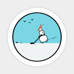 Frosty the Snowman playing Hockey Magnet