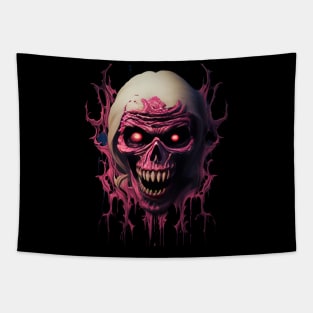 Abstract Digital Art with Pink Skull and Red Eyes Tapestry