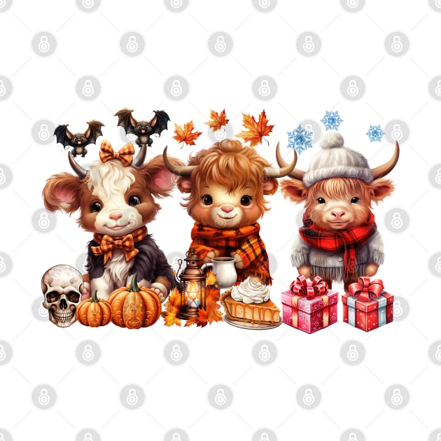 Happy Hallothanksmas Highland Cow #6 by Chromatic Fusion Studio