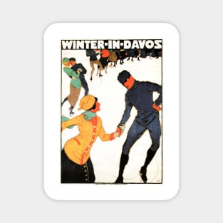 Winter in Davos Switzerland Swiss Ice Skating Vintage Magnet