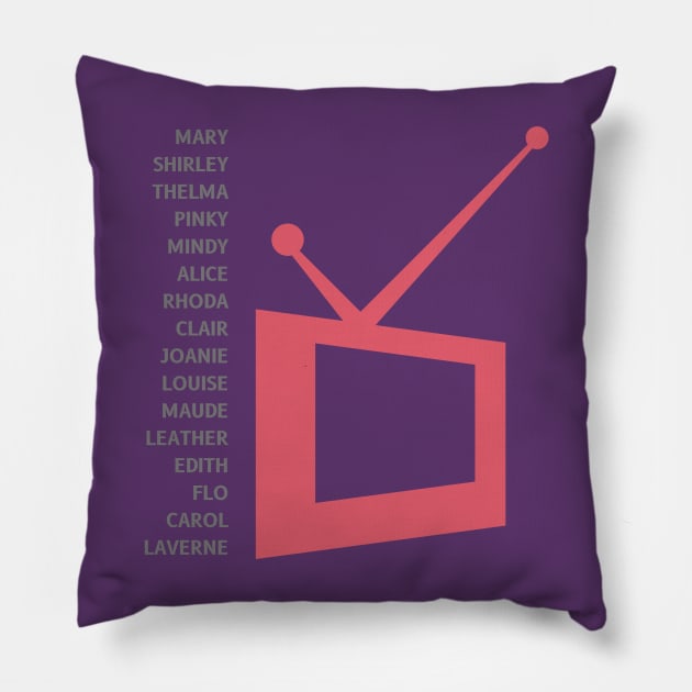 Girl Power: Classic Sitcoms in Pink Pillow by Flint Phoenix