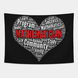 Mathematician Teacher Heart Shape Word Cloud I Love Math product Tapestry