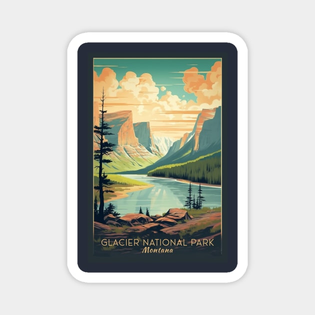 Glacier National Park Travel Poster Magnet by GreenMary Design