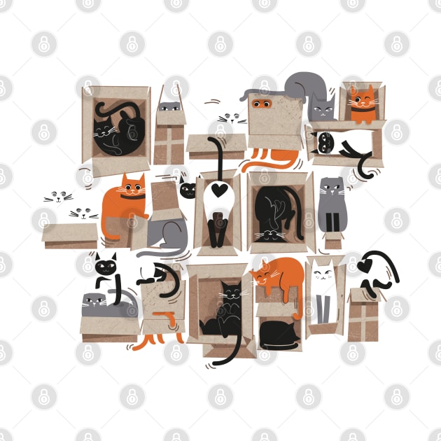 Purfect feline architecture // spot illustration // cute cats in cardboard boxes by SelmaCardoso