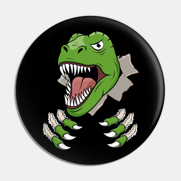 T Rex Claws Ripping Holes Dinosaur Roaring Head Pin by samshirts