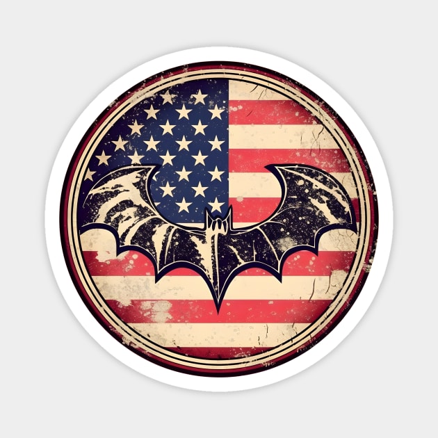 Black bat silouhette on a distressed american flag Magnet by Clearmind Arts