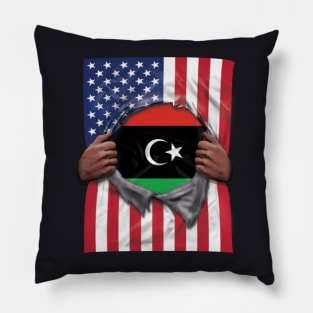 Libya Flag American Flag Ripped - Gift for Libyan From Libya Pillow