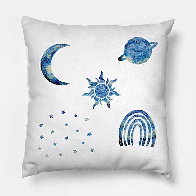 starry night sticker pack Pillow by Marianaechev