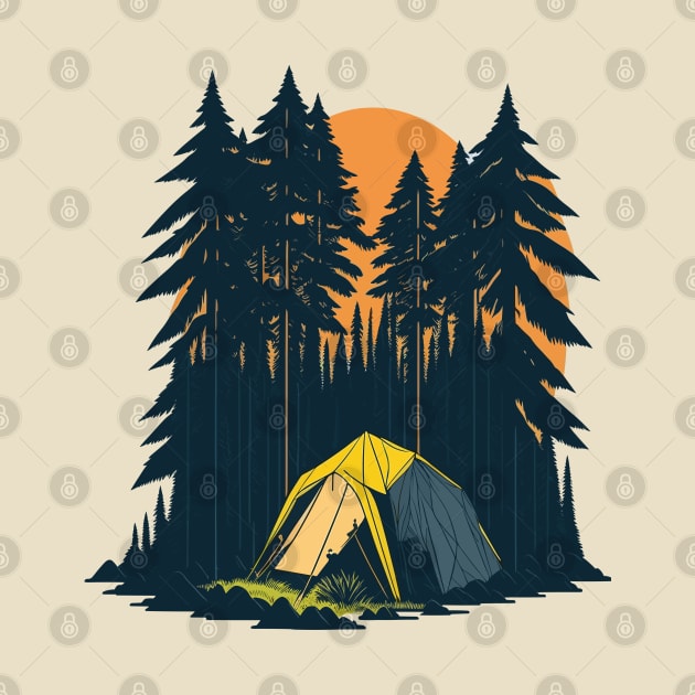 Camping tent in the forest by webbygfx