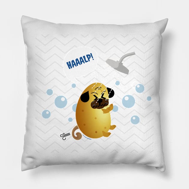 Potato Pug Shower Bubbles Pillow by Tato Adventures