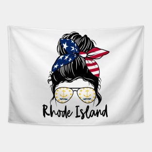 Rhode Island girl Messy bun , American Girl , Rhode Island Flag Tapestry