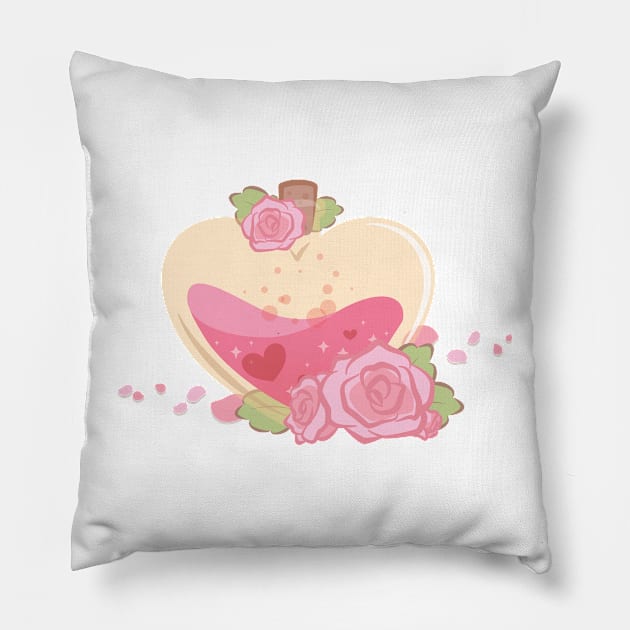 Pink Rose Floral Valentine Heart Shaped Love Potion Pillow by cSprinkleArt