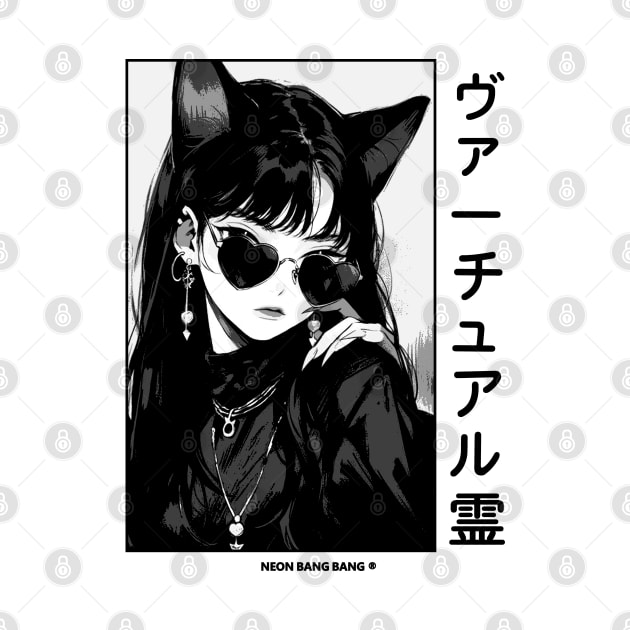 Stylish Anime Neko Girl Manga Aesthetic Streetwear Black and White #1 by Neon Bang Bang