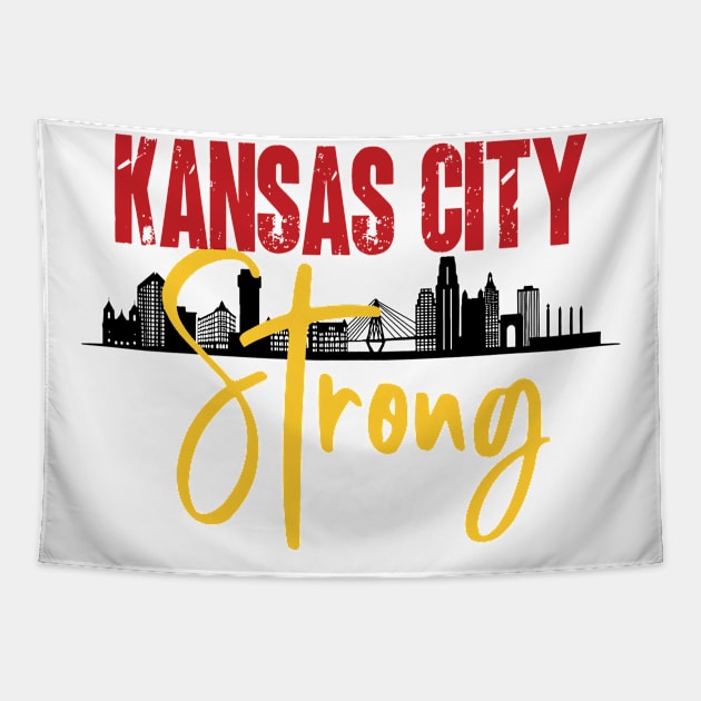 Kansas City Strong Skyline Tapestry by Ashviirn