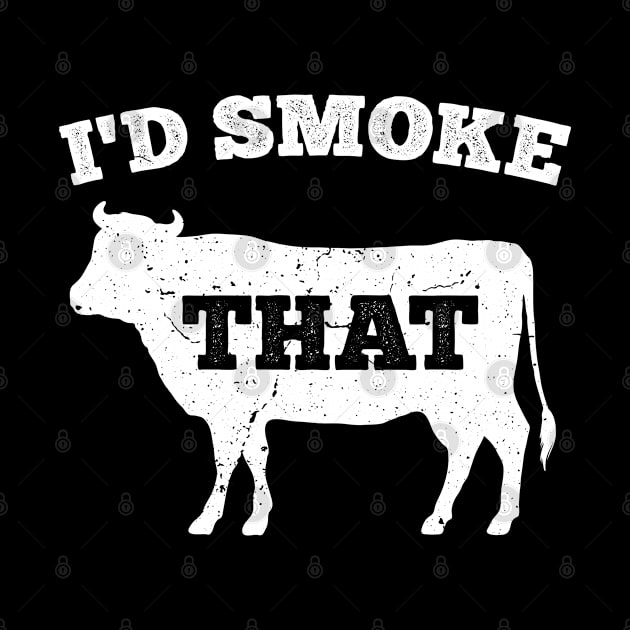 Vintage I'd Smoke That Cow Funny BBQ Barbecue Gift for Dad by Boneworkshop