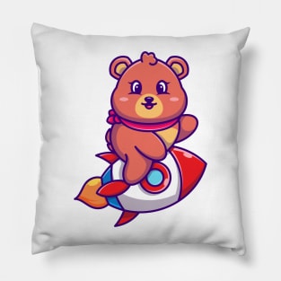 Cute bear riding rocket cartoon Pillow