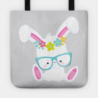 Hipster Bunny, Bunny With Glasses, Rabbit, Flowers Tote