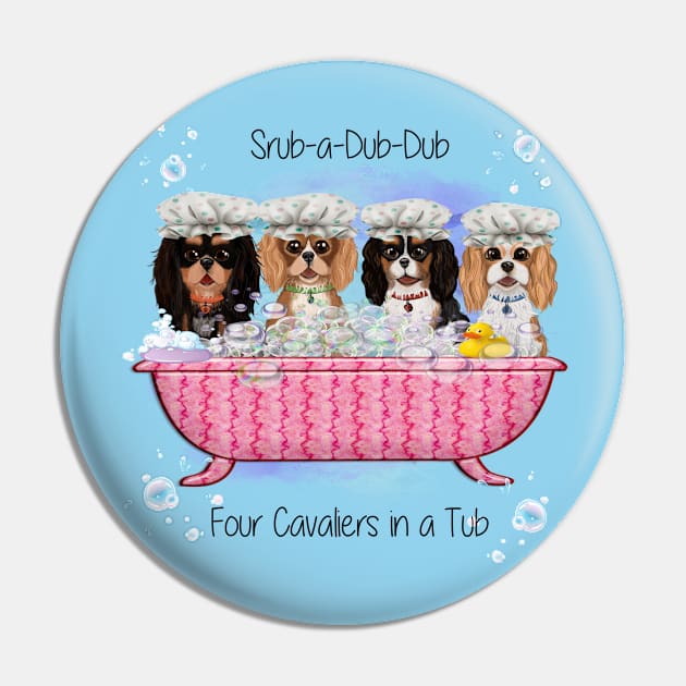 Four Cavalier King Charles Spaniels in a Bath Tub Pin by Cavalier Gifts