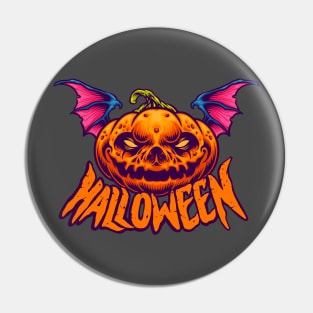 Halloween scary pumpkin with bat Pin