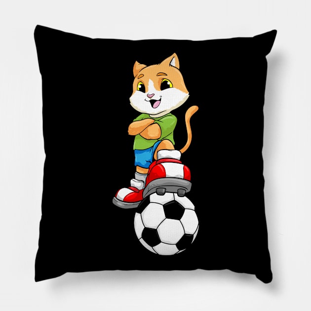 Cat as Soccer player with Soccer ball and Shoes Pillow by Markus Schnabel