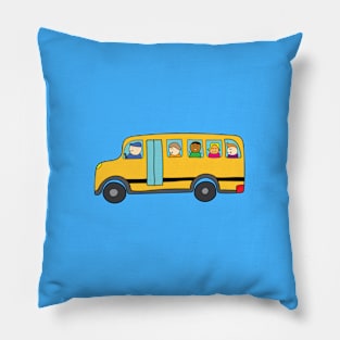 cute yellow schoolbus with happy children Pillow