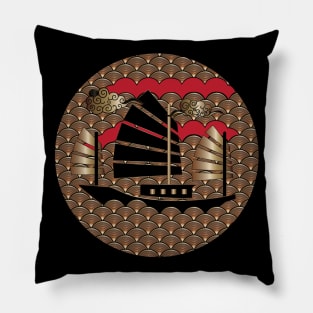 Japanese Waves Crest Copper Design Pillow