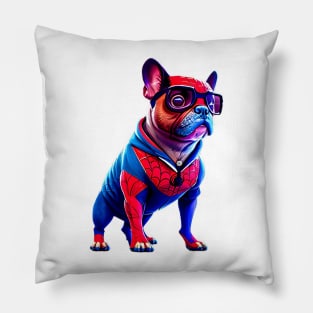 Super Frenchie: Red and Blue Hoodie Version 4 Pillow