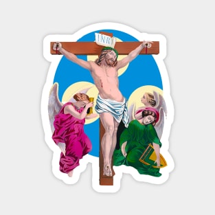 Angels weep at the feet of Jesus Christ crucified Magnet