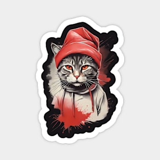 cat wearing a samta clause Magnet