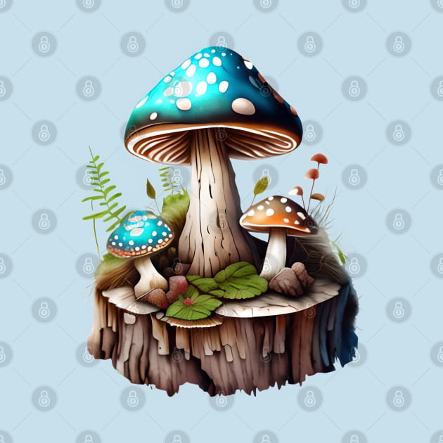 Blue Mushrooms in the Forest by Xie