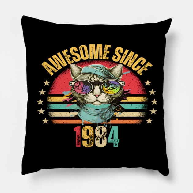 40th Birthday shirt 40 Year Old Cat Lover Awesome Since 1984 Pillow by baskonero Shop