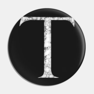 T in Roman White Marble Latin Alphabet Letter Sticker Pin