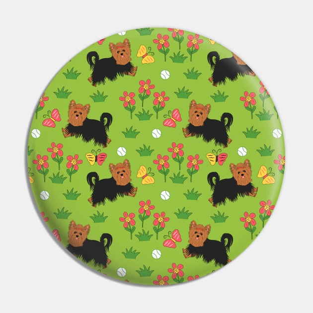Yorkshire Terrier and Flowers Pin by LulululuPainting