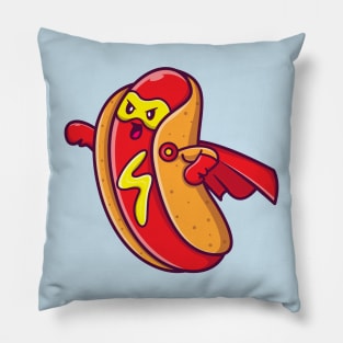 Cute Hotdog Superhero Cartoon Pillow